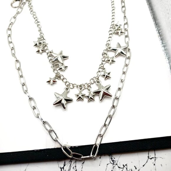 Multi Metal Star Double Layered Pants Or Wallet Chain 18" Silver Tone - Picture 4 of 8